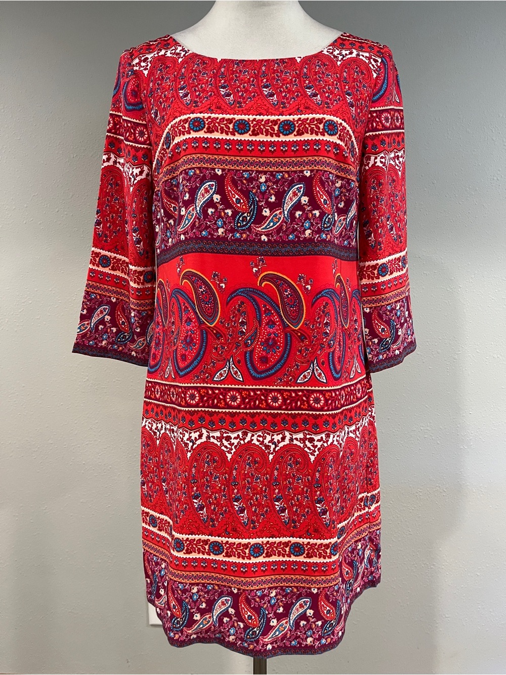 Old navy Red Paisley floral print long sleeves Shift Dress size XS